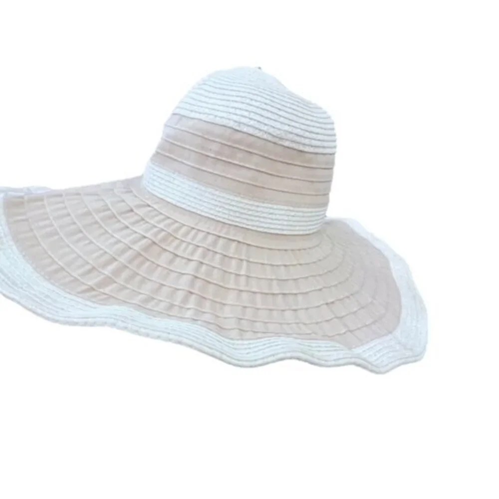 Womens Floppy Sun Hat Wide‎ Brim Beige Ivory BOHO Beach Vacation Pool Travel
